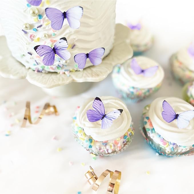 Sugar Robot Edible Butterflies for Cake Decorating - Small Pastel Purple Butterfly Cake Toppers and Cupcake Toppers - Decoration Made in the USA - Premium Crafted (Purple)