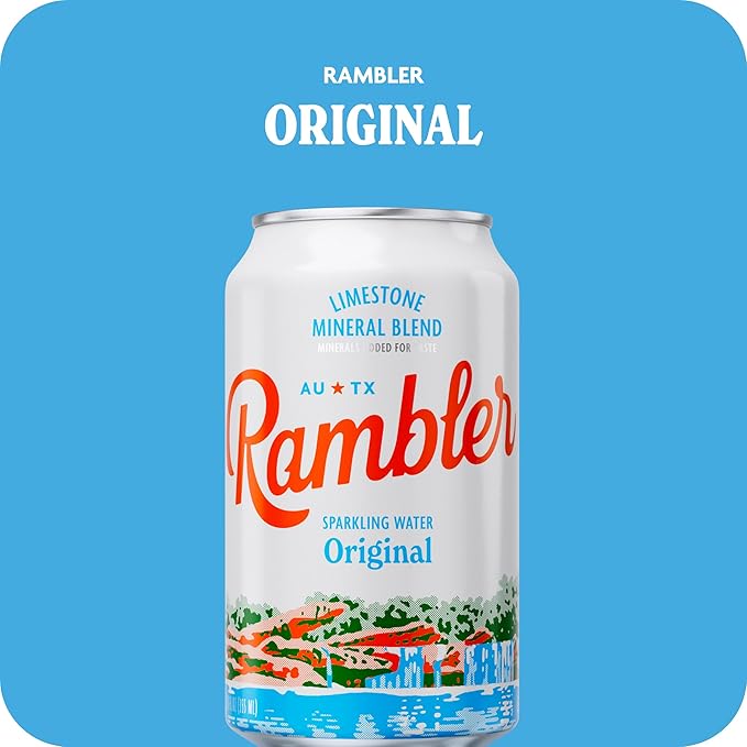 AUTX RAMBLER Sparkling Water, Texas Limestone Mineral Blend, Original Natural Flavor, 12-Ounce Cans, 12-Pack