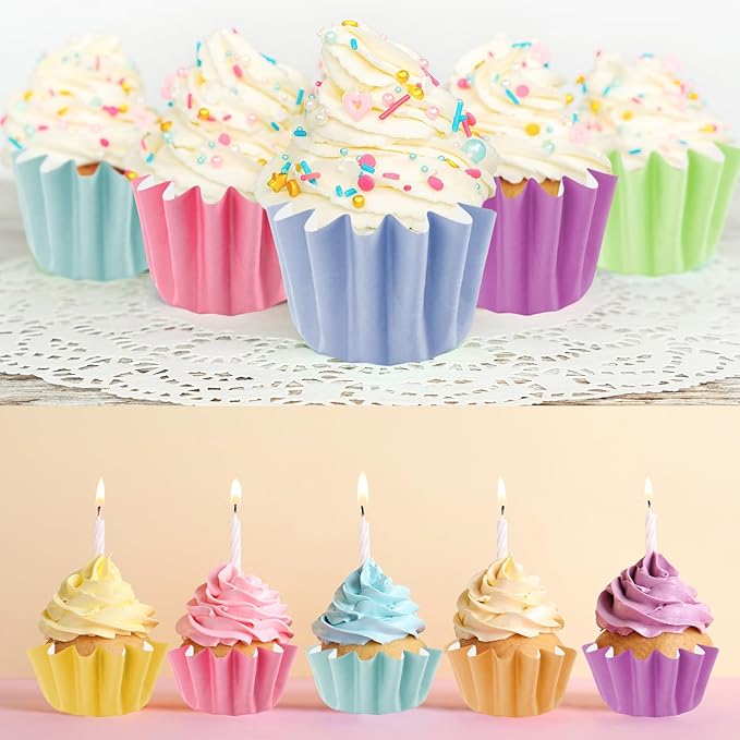 Quera 240 Pcs Grease-Resistant Mini Cupcake Liners Rainbow iridescence Heavy Duty Paper Muffin Baking Cups for Wedding Birthday Party Baby Shower(1.18 x 1.18 in)