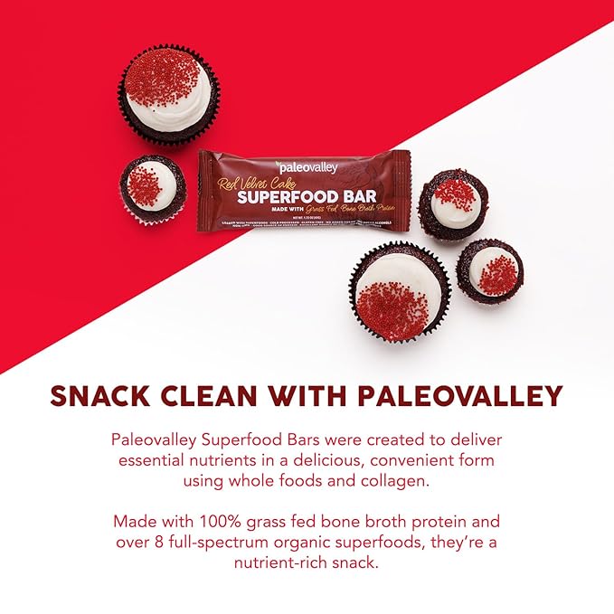 Paleovalley Superfood Bars ??Red Velvet??10 Pack ??9g Protein per Bar ??Gluten-Free, Grain-Free, Paleo, Non-GMO ??On-the-Go Snack