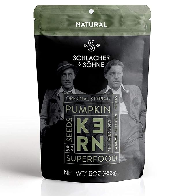 Schlacher & Söhne Styrian Pumpkin Seeds, 100% Pure & Natural, Premium Quality Pepitas, Healthy Snacks, Raw, Keto Friendly, Unsalted, Full of Proteins, Made in Austria (1 Pound, Natural Seeds)