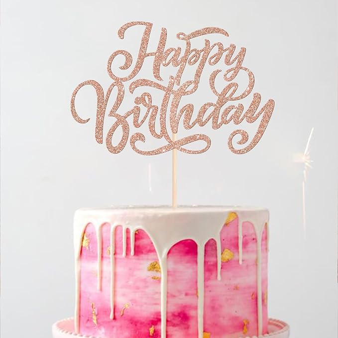 Rsstarxi 1 Pack Happy Birthday Cake Topper Glitter Boys Girls Cake Pick Decoration for Happy Birthday Theme Men Women Anniversary Party Cake Decorations Rose Gold