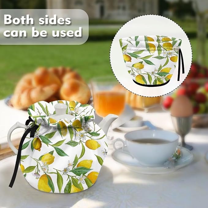 Lemon Tea Cozy for Teapot Insulated Dust Proof Tea Pot Cozy for Keeping Warm Washable Teapot Dust Protector with Drawstring,Extra Thick