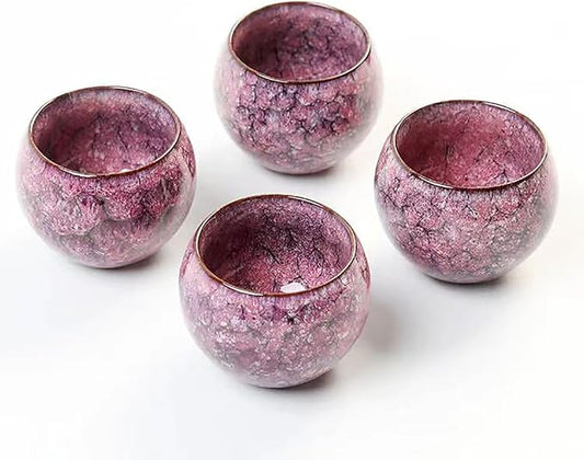MQjzsh Chinese Japanese teacups, porcelain, kung fu teacups, handmade four-piece sakura powder teacup