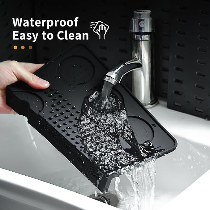 Espresso Tamping Mat for Counter - Ultra Thick Silicone Tamper Mat Coffee Bar Mat, 9.6''횞5.9'' Espresso Mat for Countertops,Fits for Baristas Home Kitchen Bar, Waterproof