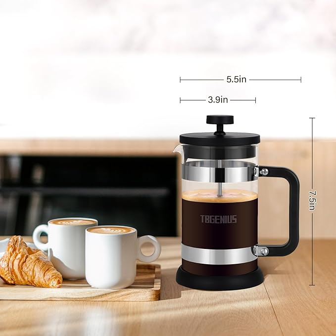 French Press Coffee Maker 21 oz, Cold Brew Heat Resistant Thickened Borosilicate Coffee Pot, Coffee Presses 600 ml, Tea and Frothed Milk Press (Blackç«?1Ounce)