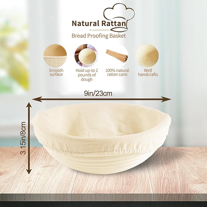 Banneton Bread Proofing Basket: Sourdough Bread Baking Supplies - Making Tools for Rising and Baking(Round Set)