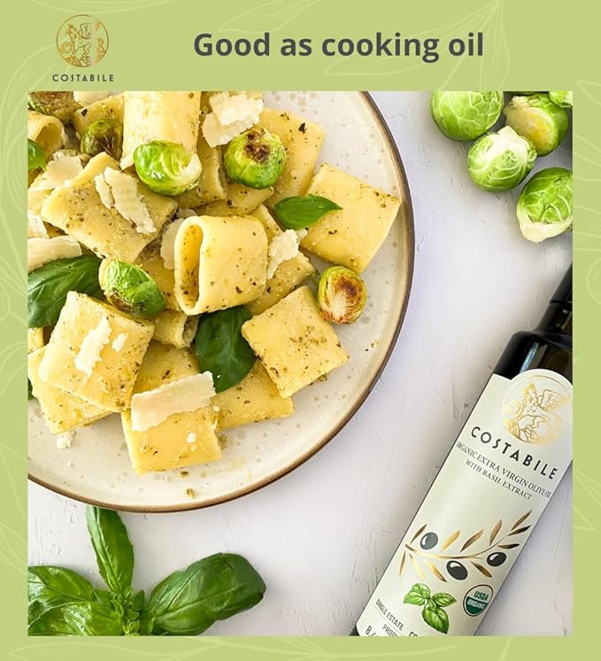 Basil Olive Oil Organic from Puglia, Italy. Basil Infused Extra Virgin Olive Oil from a single source. Perfect for Salad Dressing - COSTABILE 8.45 Fl. Oz.