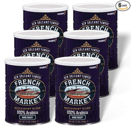French Market Coffee & Chicory Restaurant Blend Dark Roast Ground Coffee, 12oz Can (Pack of 6)
