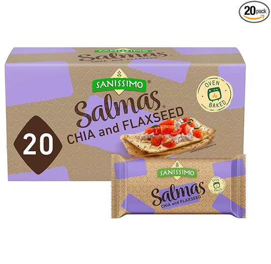 Sanissimo Salmas Chia & Flaxseed, 20 Packs of 3 Crackers, Oven Baked Corn Crackers, Gluten Free, Non-GMO, Kosher Certified