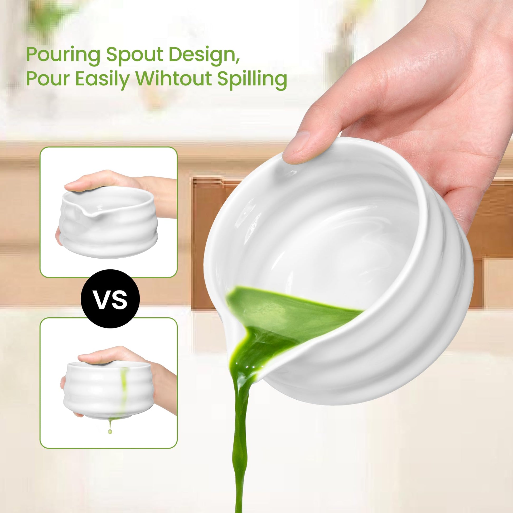 Matcha Whisk Set and Bowl, Matcha Making Kit Whisk, Bowl With Spout, Powder Starter Sifter, Ceramic
