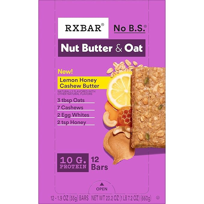 RXBAR Nut Butter and Oat Protein Bars, Protein Snacks, Snack Bars, Lemon Honey Cashew Butter, 23.2oz Box (12 Bars)