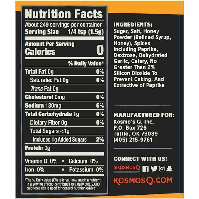 Kosmos Q Honey Killer Bee BBQ Dry Rub, Sweet Seasoning with Brown Sugar, Honey, Garlic & Paprika for Chicken, Pork, Turkey, Ribs and More, Dry Rub for Smoking & Grilling Meat, 13.2 Oz Shaker Bottle
