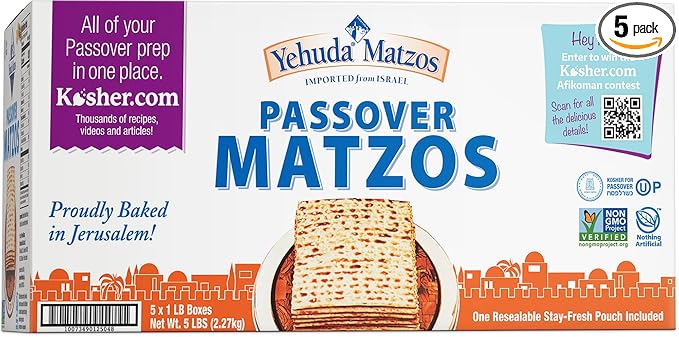 Yehuda Freshly Baked Passover Matzo, 1 LB (5 Pack) | Bonus 1 Resealable Stay Fresh Pouch | Super Crisp & Delicious! | Fresh for 2025
