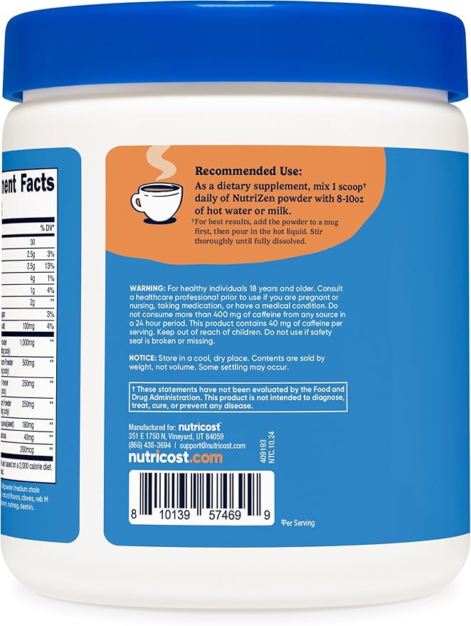 Nutricost Nutrizen AM Focus Adaptogenic Mushroom Drink (Vanilla Chai Flavored) 30 Servings - Includes Reishi, Lion's Mane, Shiitake, Cordyceps