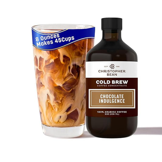 Christopher Bean Hand Crafted Chocolate Indulgence Flavored Coffee - Unsweetened Cold Brew & Iced Instant Coffee Distillate Liquid Java - Indulgence Coffee Beans Extract 100% Arabica, (8-Ounce), 236 ml