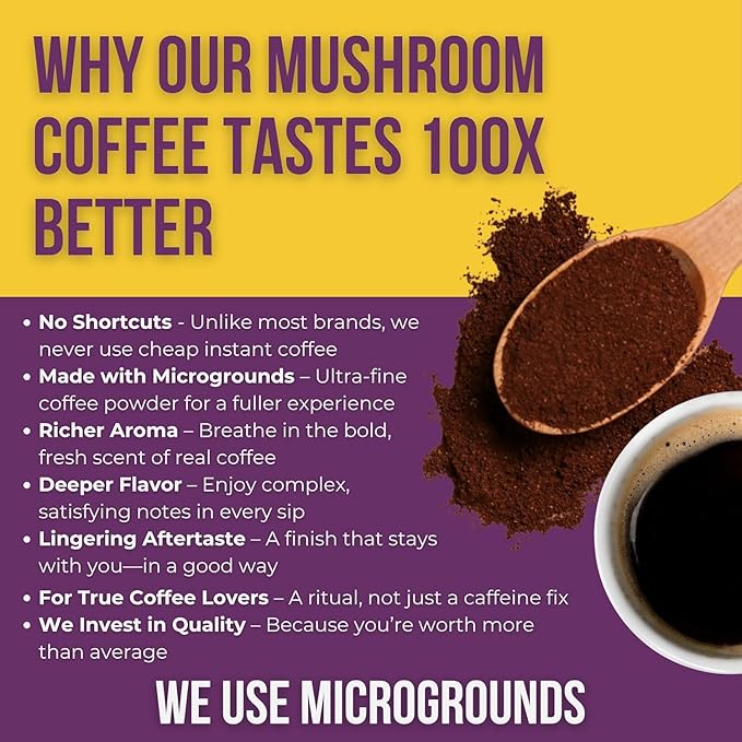 Grateful Earth Mushroom Coffee, Coconut Instant Coffee with Cinnamon, Turmeric, Lion’s Mane Mushrooms, L-Theanine, Chaga, Super Brain Blend, Energy & Immune Support, Dairy & Gluten Free, 2 Bags, 40 Ct