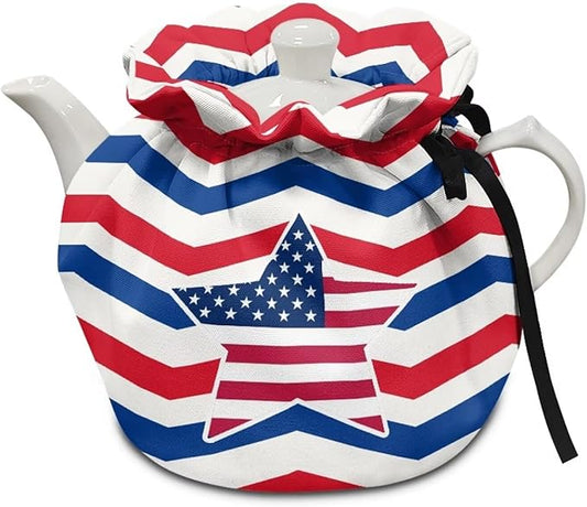 American FlagTea Cozy for Teapot Insulated Dust Proof Tea Pot Cozy for Keeping Warm Star Teapot Dust Protector for 4th of July Home Decor