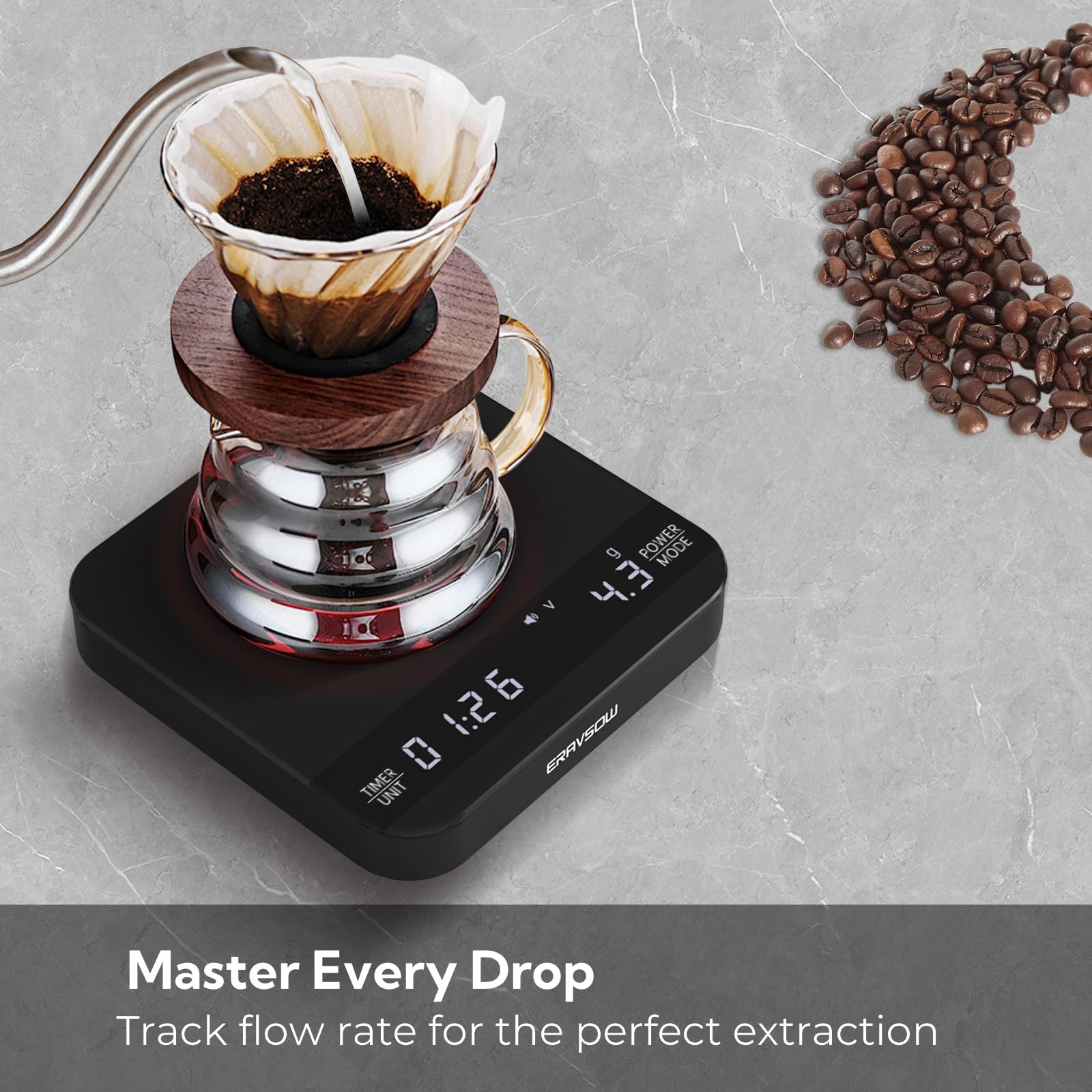 Coffee Scale with Auto Timing, Mini Rechargeable Espresso Scale with Timer, 2kg/0.1g High Precision