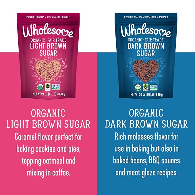 Wholesome Sweeteners 24-Ounce Organic Dark Brown Sugar, Fair Trade, Non GMO, Gluten Free & Vegan, Sugar for Baking and Glazing, 6 Pack