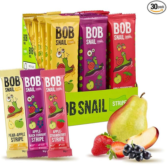 BOB SNAIL Healthy Organic Fruit Snacks for Kids and Adults??0 Organic Fruit Leather Snacks with Apple-Pear, Strawberry, Black Currant?밮egan Low-Carb Variety Pack Strips for Kids?밪ugar Free Jerky Bars