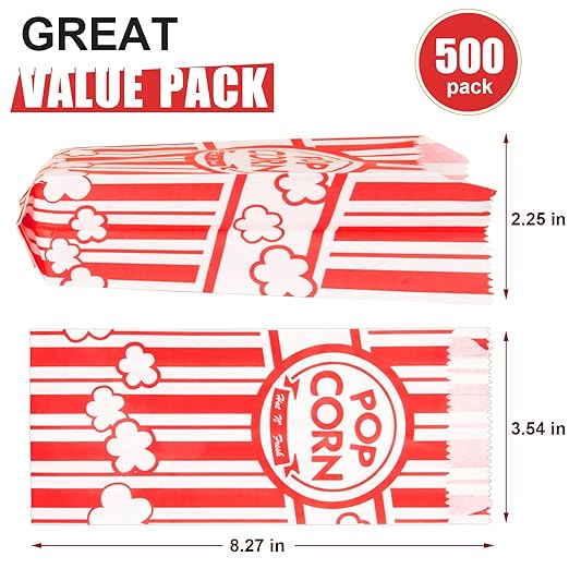 500pcs Paper Popcorn Bags for Party, 1 Oz Small Vintage Individual Servings Popcorn Container Pop Corn Bags Bulk for Popcorn Machine Accessories Supplies Movie Nights (500)