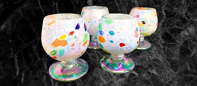 Authentic Mexican Tequila Hand Blown Shot Glasses - Set of 4-2 oz - Mini Glass Snifters - Heavy Base - Cognac (Clown)