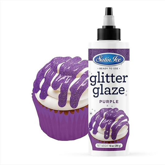 Satin Ice Purple Glitter Glaze (10oz Bottle) For Decorating Cakes, Cupcakes, Brownies, and Doughnuts