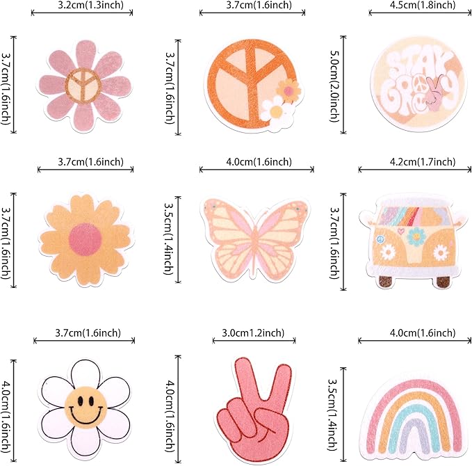 63 PCS Edible Hippie Party Cupcake Toppers Peace Sign Hand Butterfly Two Groovy Cupcake Picks Dasiy 60s Retro Boho Cake Decorations for Hippie Two Groovy Carnival Theme Birthday Party Supplies