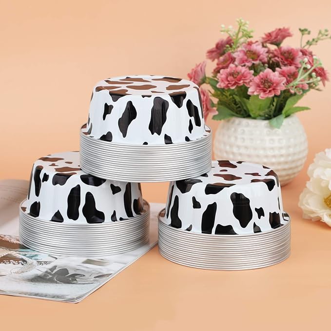 Beasea Aluminum Cups for Baking, 8oz 100 Pack Disposable Ramekins with Lids, Black White Aluminum Foil Cups Creme Brulee Muffin Cupcake Baking Cup Mini Pudding Cups for Party Wedding Birthday