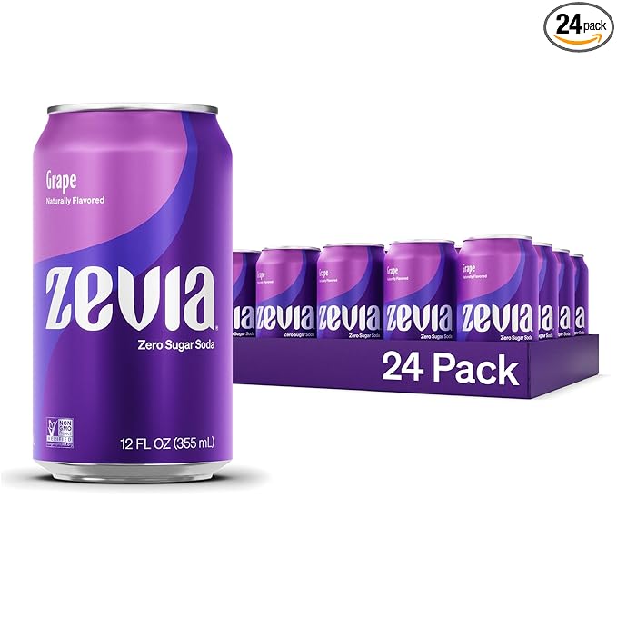 Zevia Zero Sugar Soda, Grape, 12 oz Cans (24-Pack) ??Naturally Sweetened, Zero Calorie Sugar Free Soda - Non-GMO Project Verified, Gluten-Free, Vegan