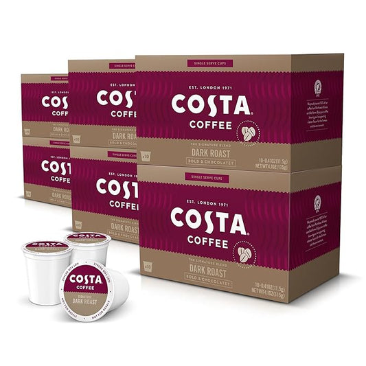 Costa Coffee Single Serve Pods Compatible with Keurig K-Cup Brewers Dark Roast, 60 count