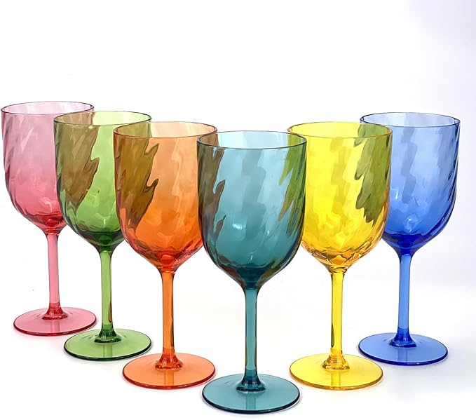 Yalin Set of 6 Unbreakable 12 oz Acrylic Plastic Wine and Water Tumbler Stackable Goblets. (Multicolor, 15 oz)