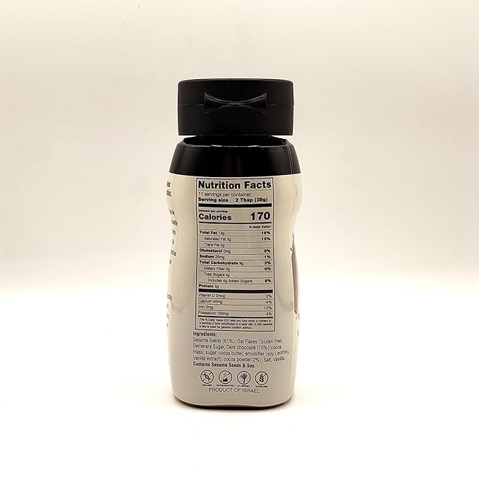 Krinos Chocolate Tahini, Healthy chocolate spread, Gluten-free tahini, Rich in vitamins B and E, Bottle 10.93 oz (310 grams)