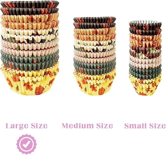 qiqee Thanksgiving Jumbo Cupcake Liners 300PCS Cupcake Liners Cupcake Cups 6 Designs Thanksgiving Hat Cupcake Papers Baking Cups Cupcake Wrappers (Large Size)