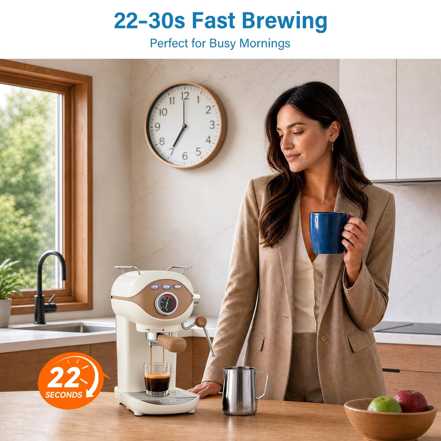 XIXUBX Espresso Machine, Compact Espresso Maker with Milk Frother
