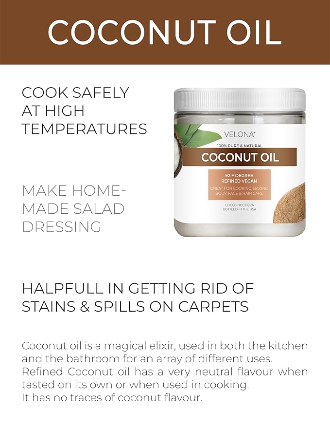 velona Coconut Oil 92 Degree 8 fl oz | 100% Pure and Natural Carrier Oil | in jar | Refined, Cold pressed | Skin, Face, Body, Hair Care | Use Today - Enjoy Results