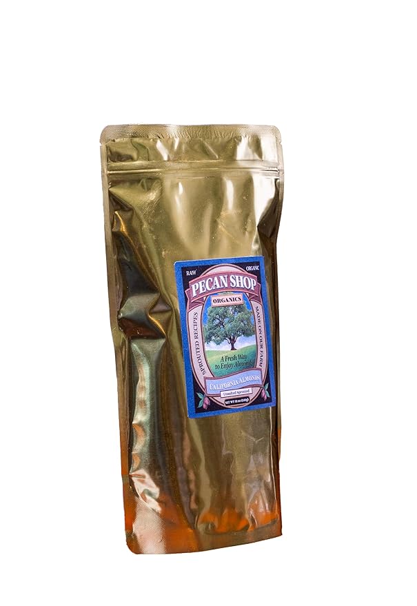 Pecan Shop Sprouted Raw Organic California Almonds 12 oz-Unsalted Family Recipe Crispy