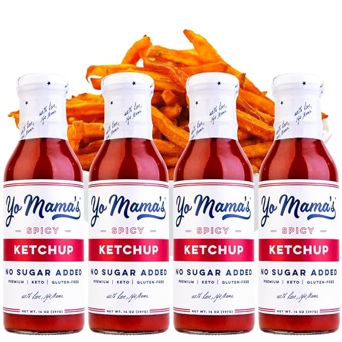 Yo Mama's Foods Keto Spicy Ketchup ??Pack of (4) - No Sugar Added, Low Carb, Vegan, Gluten Free, Paleo Friendly, and Made with Whole Non-GMO Tomatoes!