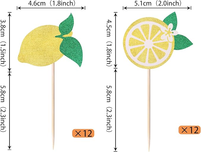 24 Pack Lemon Cupcake Toppers Glitter Fruit Theme Cupcake Picks Summer Lemona Pool Beach Barbecue Cupcake Decorations Lemon Baby Shower Birthday Themed Party Wedding Party