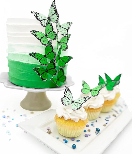 Sugar Robot Edible Butterflies for Cake Decorating- Ombre Monarch Butterfly- Cake Toppers and Cupcake Toppers - Decoration Made in the USA - Premium Crafted (Green)