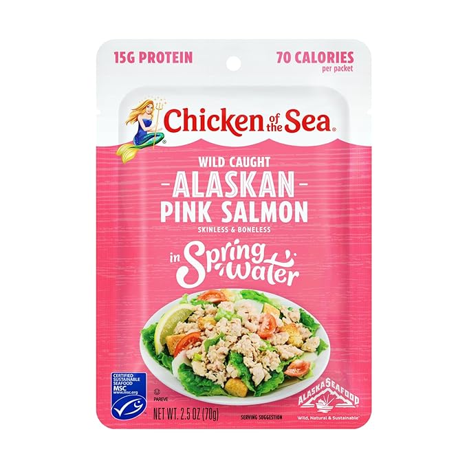 Chicken of the Sea Alaskan Pink Salmon in Spring Water, Wild Caught, Skinless & Boneless, 2.5 oz. Packet (Box of 6)