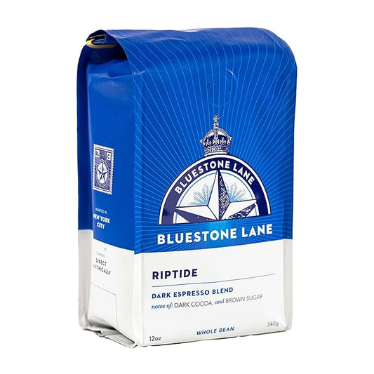 Bluestone Lane Coffee Beans, Riptide Espresso, Dark Roast, Whole Bean, 12 Ounce Bag