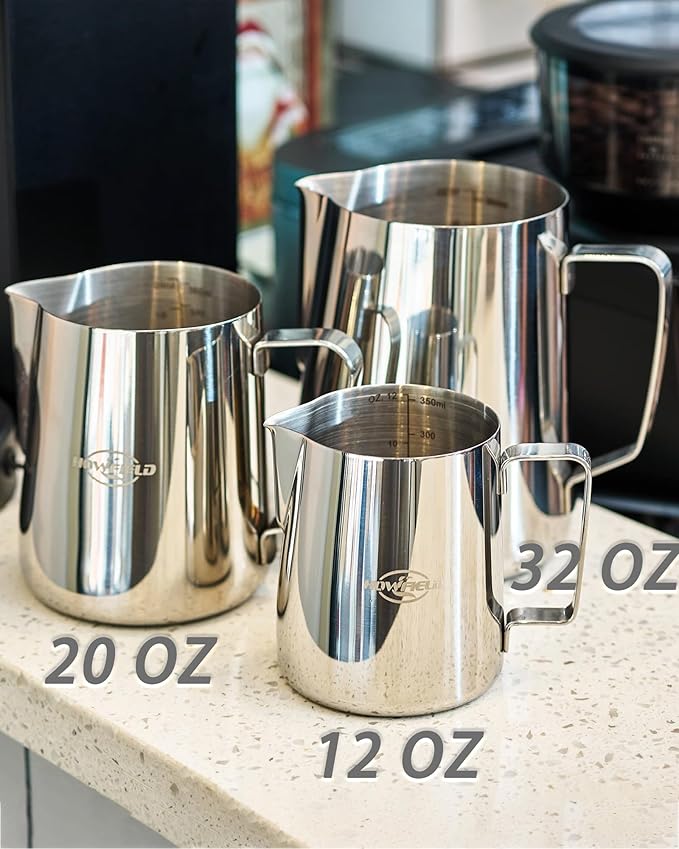 Milk Frothing Pitcher 32 Oz, Milk Frother Cup 304 Stainless Steel Steaming Jug with Clear Scale and Latte Art Pen, Barista Tools for Espresso, Cappuccino, Coffee Machine Accessories (900ml)