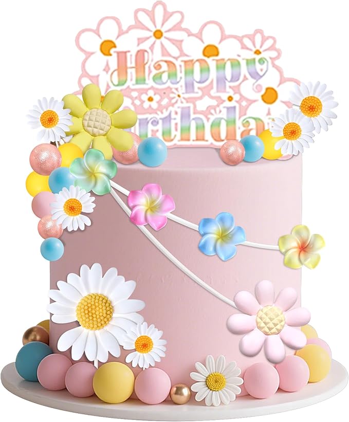 33 PCS Daisy Cake Decor Daisy Flower Birthday Cake Cupcake Toppers Hippie Themed Cake Cake Toppers Boho Baby Shower Birthday Wedding Supplies