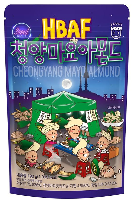 [Official Gilim HBAF] Korean Spicy Green Chili Mayo Seasoned Almonds Nut Protein Snack | Nutritious & Gluten Free | Work, Trip Camping Snack | Adult Snack | Pre-workout Snack | Korean Sovenior (Cheongyang Pepper Mayo, 1x190gram pack )