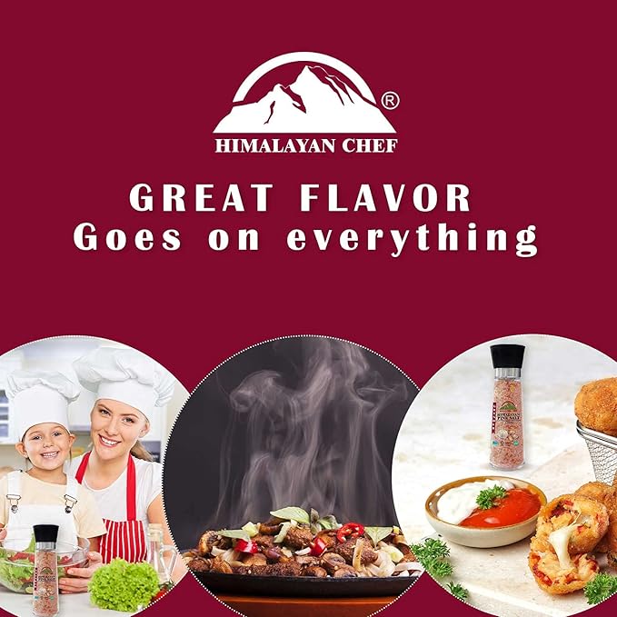 Himalayan Chef Pink Salt with Roasted Onion & Red Crushed Pepper, Tall Glass Grinder, 10.58 Oz