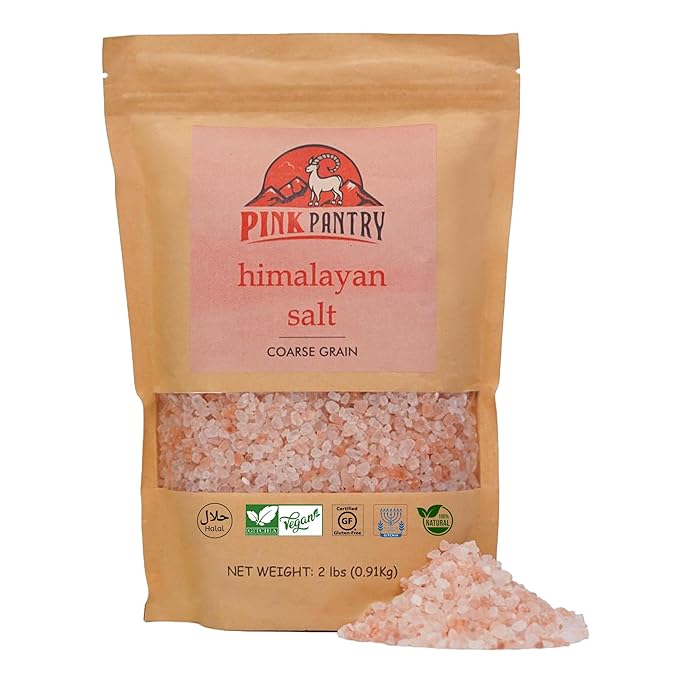 Pink Pantry Himalayan Pink Salt, 100% Pure Himalayan Salt, Non-GMO, Kosher Certified, No Additives, Ideal for Cooking, Seasoning & Gourmet Dishes, Rich in Trace Minerals, 2lb Pouch, Coarse Grain
