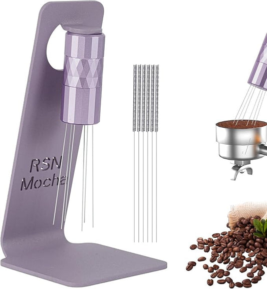 WDT Tool Espresso Distribution Tool,Coffee Distribution Tool with Magnetic Stand, Espresso Accessories with 6 Extra ??.25mm Stainless Steel Needles for Barista (Chalk Violet, ??.25mm)
