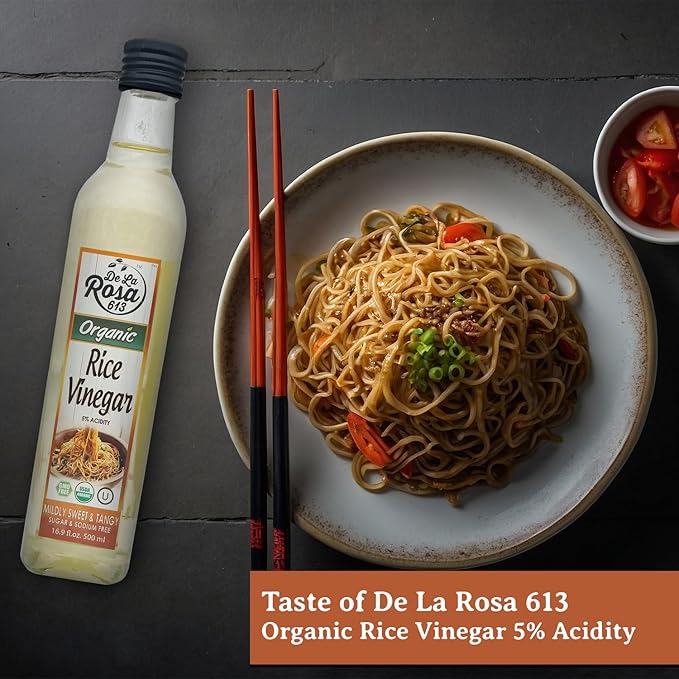 De La Rosa Organic Rice Vinegar 5% Acidity, Kosher, Great for Cooking, Sushi, Salad and more | 16.9 Oz (Pack of 1)